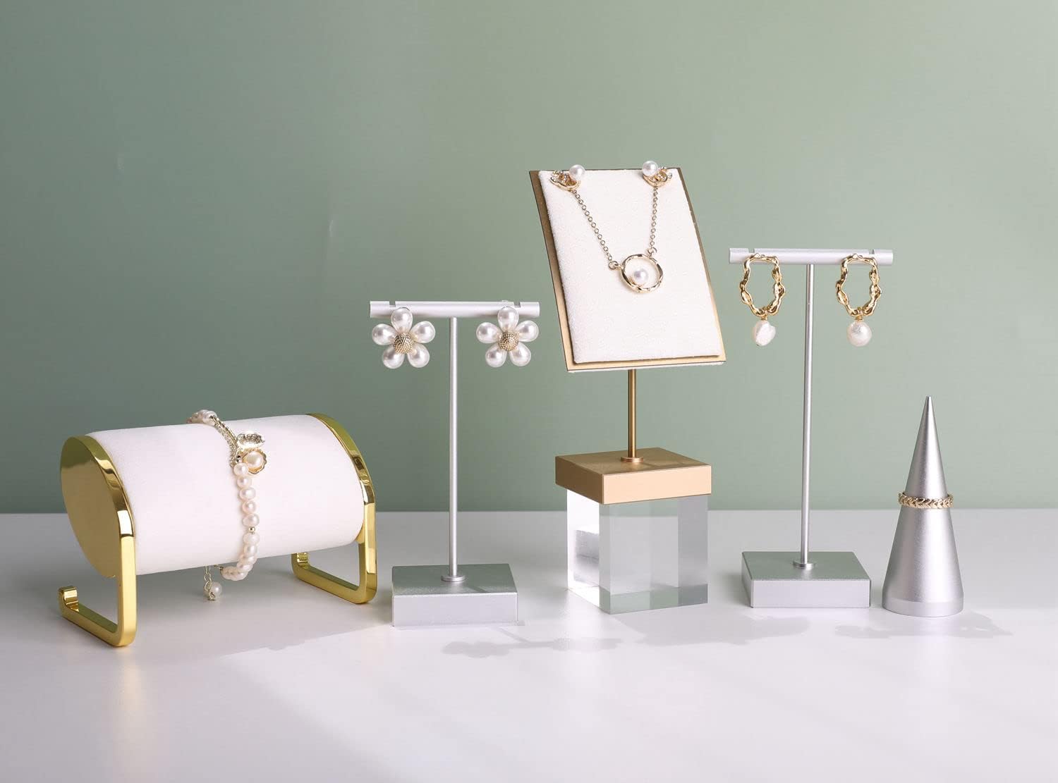 GemeShou 2pcs metal earring holder, Silver T bar earring display stand, mini hangers for earrings Jewelry Photography, earring storage organizer【Silver-Square Base 2pcs Height 4.3 and 5.1 inch】