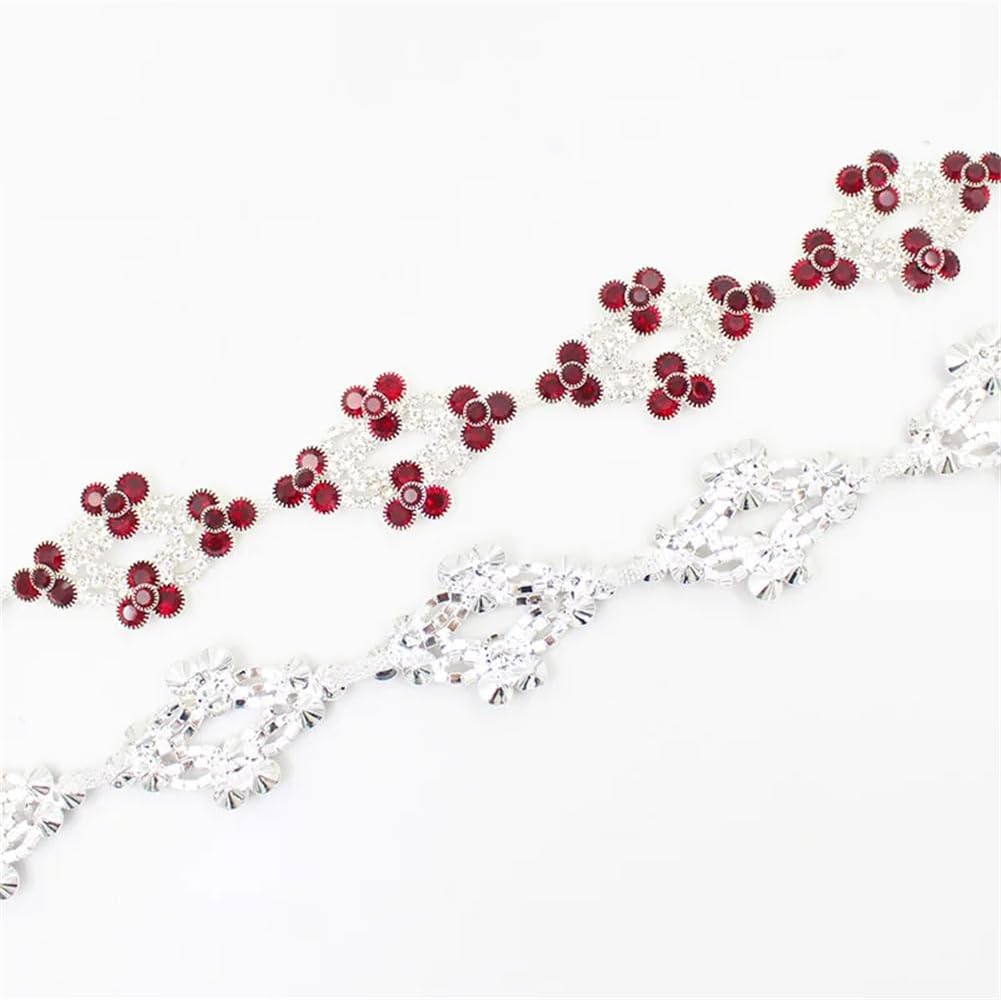 Flower Crystal Metal Chain Sewing Rhinestone Trim for Clothing Wedding Dress Decoration ML193-siam 5 Yards