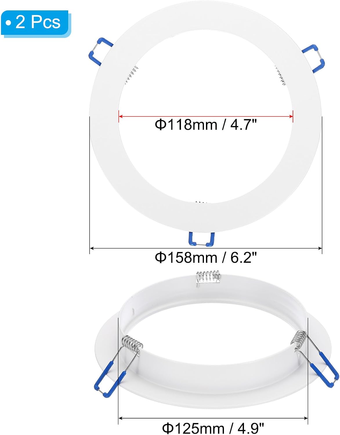 PATIKIL 18W 6.2" OD 4.7" ID Light Trim Ring, 2pcs Downlight Mounting Bracket Circular Light Cover Light Fixture for Ceiling Wall Recessed Can Downlight, White