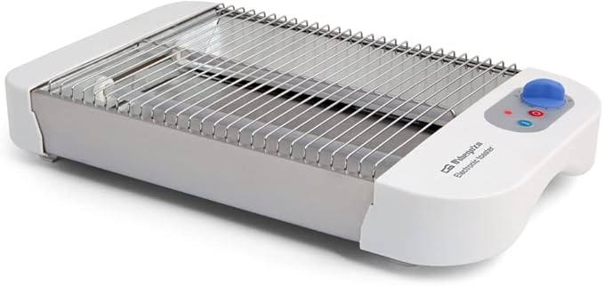 Orbegozo TO 1010, Sartén tostadora, horizontal, 600 W, 2 barras de cuarzo, 6 niveles de tostado, temporizador, rejilla acero inoxidable, pulsadores encendido parada, bandeja recogemigas, color blanco