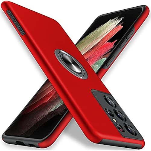 JAME for Samsung Galaxy S21 Ultra Case Ring Stand Shockproof Phone Case Red