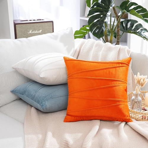 Image of Khooti Velvet Striped Cushion Cover Pack of 1-30 inch x 30 inch / 76 x 76 cm | Orange | Soft Pillow Covers Cushion Case for Sofa Bedroom Livingroom Chair Car, Cushion Cover with Zig Zag Pattern