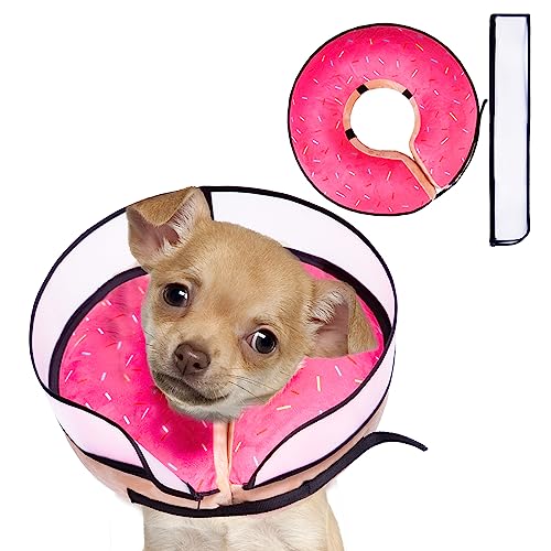Image of Inflatable Dog Cone Collar with Enhanced Anti-Licking, Soft Neck Donut for Dogs Cats, Recovery Pet Cone Collar After Surgery for Large Medium Small Dogs (Donut Pink, Small)