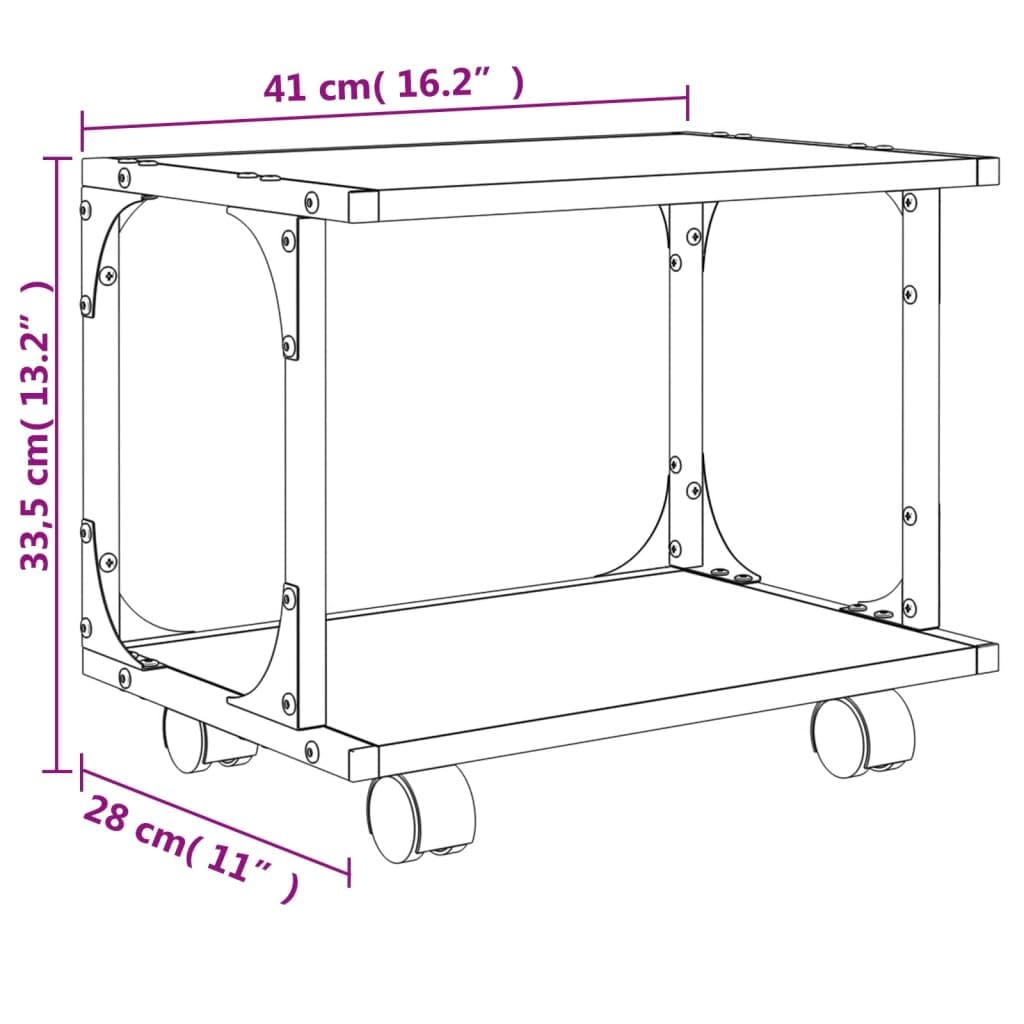Druckerständer Sonoma-Eiche mit 2 Ablagen und 4 Rollen, 41x28x33,5 cm, fahrbarer Büro Organizer mit Stauraum und Ablage, mobiler Druckerwagen für Homeoffice und Arbeitszimmer