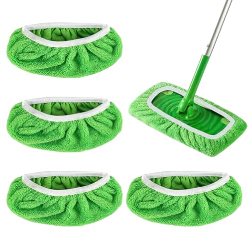 4 Stück Ersatz Wischbezüge für Swiffer Bodenwischer, Wiederverwendbare Tücher, Feuchte und Trocken Universell Bodentücher, Trockene Bodentücher für die Reinigung von Oberflächen Holzböden (Grün)