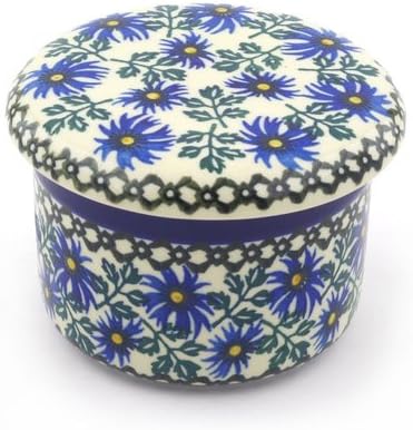 Polmedia Polish Pottery French Butter Dish - Blue Chicory Pattern Handmade in Boleslawiec Poland by Ceramika Artystyczna + Certificate of Authenticity