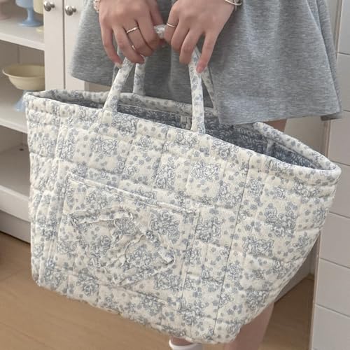 Image of Quilted Fabric Basket Foldable Car Storage Boho Floral Laundry Basket Hamper for Nursery Bedroom & Living Room | Organize Clothes Toys