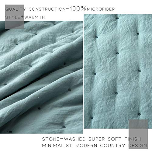 KASENTEX Quilt-Coverlet-Bedspread-Blanket-Set + Two Shams, Ultra Soft, Machine Washable, Lightweight, All-Season, Nostalgic Design - Solid Color (Queen + 2 Shams, Green) - Thumbnail 6