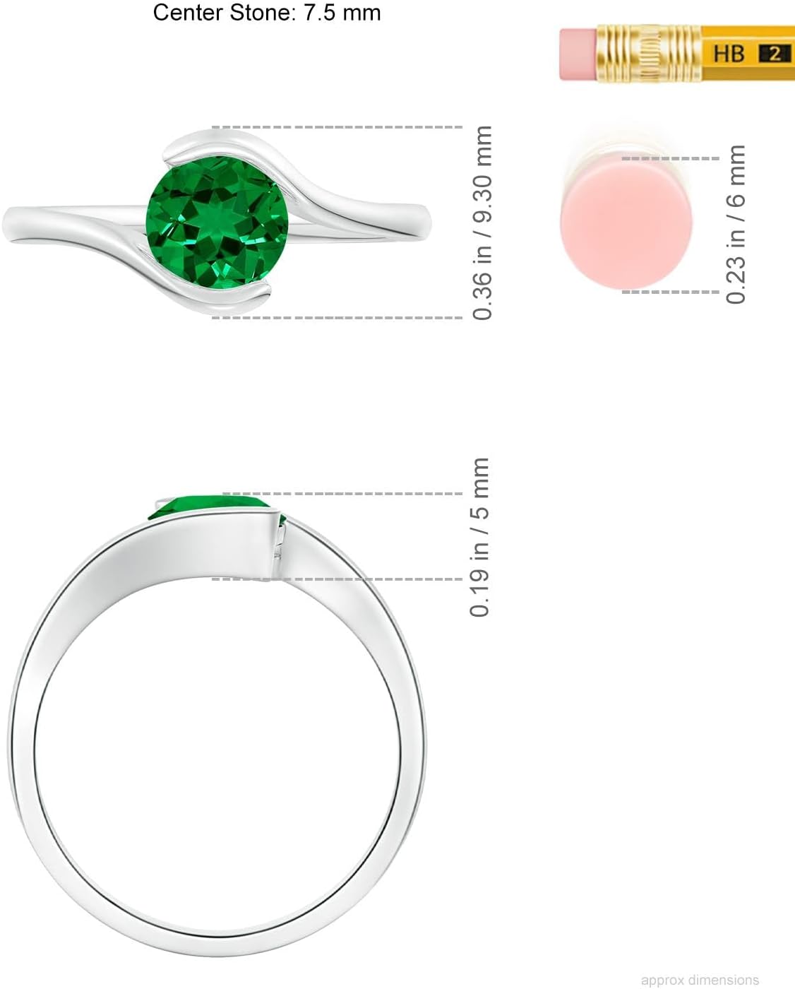 Angara Lab Grown Emerald Solitaire Engagement Ring for Women | Semi Bezel-Set Solitaire Round Lab Emerald Bypass Ring in 14K Solid Gold/Platinum | May Birthday, Gemstone Jewellery Gift