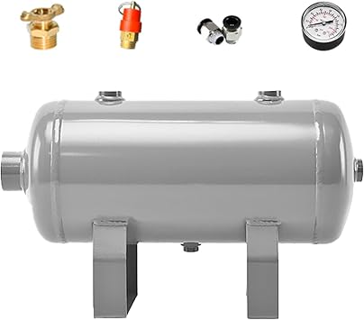Heavy Duty Carbon Steel Horizontal Air Reservoir Tank, 2.6 Gallon Capacity Gas Storage Tanks Kit with Drain Valve, Mini Small Air Tank Reservoir for Truck Air Pump10L/2.6Gal 44.7X18X26CM/17.6X7.1X10