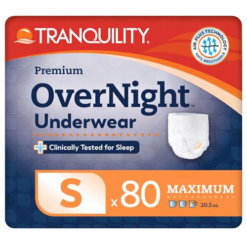Image of Tranquility Overnight Absorbent Underwear, S, Maximum, 36 in, 80 ct | All-Night Sleep, Breathable Comfort, Adult Diapers