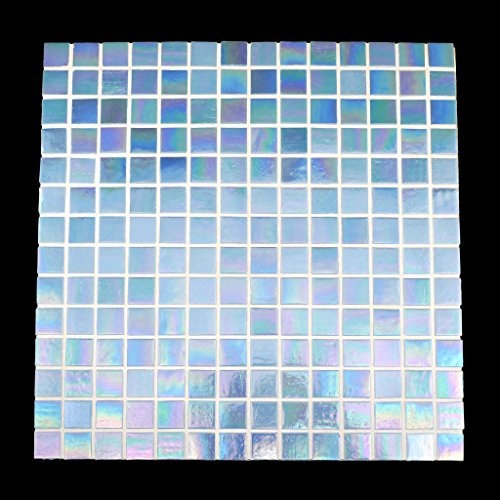 Urbn Contemporary Light Sky Blue Iridescent Glass Mosaic Tile For Kitchen And Bath - Single Sheet (13 Inches X 13 Inches, 1.15 Sq Ft) #TOP6
