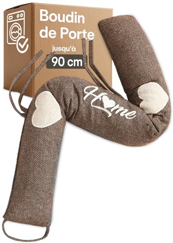 Praknu Boudin de Porte Anti Froid 90cm - Lavable - Économise de l'Énergie - Extra Lourd - pour Portes et Fenêtres - Marron