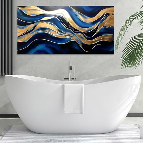 Toile murale abstraite bleue moderne grand format 80x160