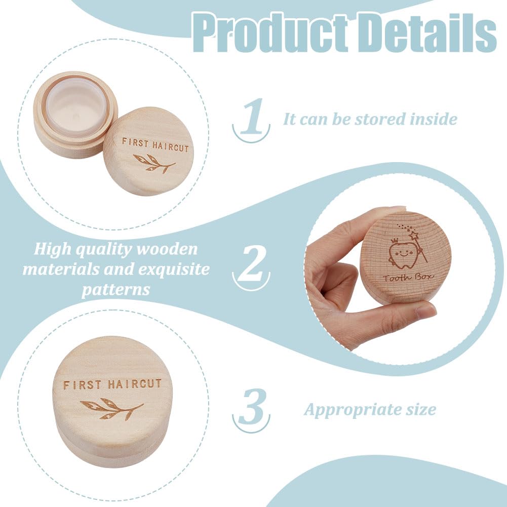 WEBEEDY 2 Pcs My First Tooth and Curl Keepsake Box Set Wood Baby Teeth Fairy Haircut Containter Holder Gift Boxes Storage Case for Newborn Shower Memory Birthday Gift — view 3