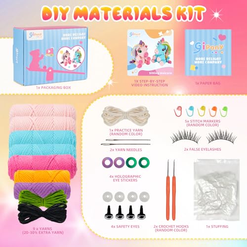 Image of Gipony Crochet Kit for Beginners Animal,Crochet Animal Kits,Crocheting Kit for Starters,Learn to Crochet with Step-by-Step Video Tutorials,Beginner Crochet Kits for Adults(2 Pack Unicorn​)