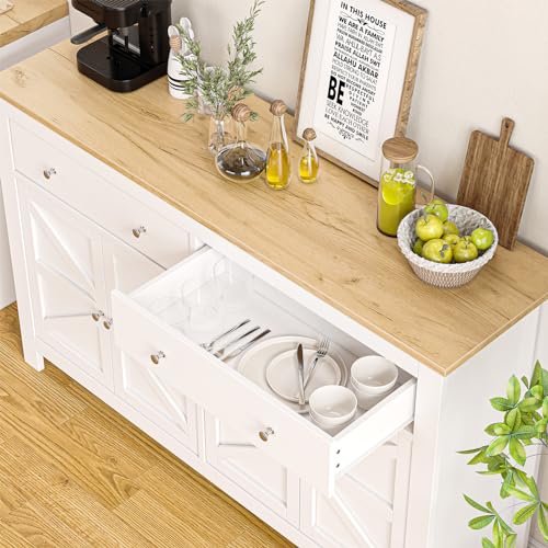 55-Buffet-Sideboard-Cabinet-with-StorageDouble-Door-Kitchen-Cabinet-Coffee-Bar-Cabinet-with-2-DrawersModern-Farmhouse-Coffee-Bar-Cabinet-Wood-Buffet-Table-Dining-Room-Cabinet-White 55 Buffet Sideboard Cabinet with StorageDouble Door Kitchen Cabinet Coffee Bar Cabinet with 2 DrawersModern Farmhouse Coffee Bar Cabinet Wood Buffet Table Dining Room Cabinet White