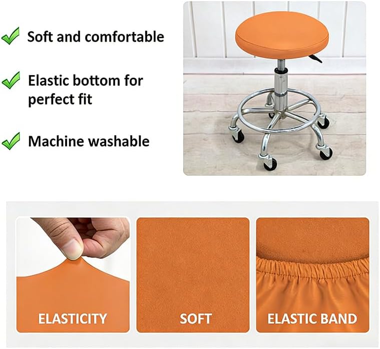 Stretch Chair Cover for Orange Round Adjustable Stool - Waterproof PU Protector for Medical/Lab/Workshop Rolling Stools, Easy to Install & Clean