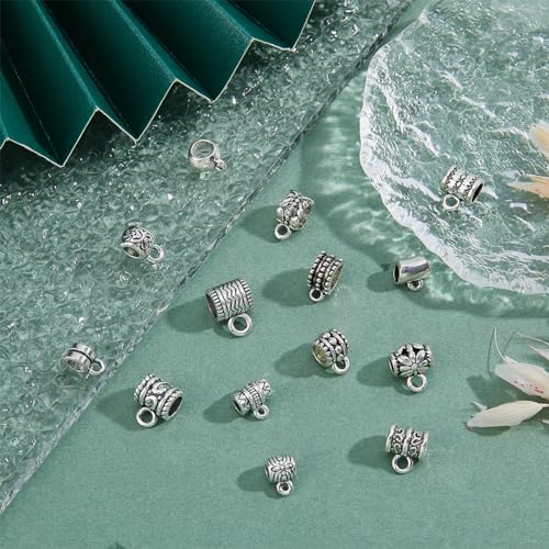 DICOSMETIC 140pcs Spacer Bail Beads 14 Styles Alloy Connector Bails Beads Antique Silver Loop Hanger Links for European Bracelet Necklace Jewelry Making - Image 4