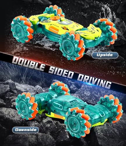 A ALPHA RC Voiture Télécommandée, 4WD 360°Rotation RC Véhicule Stunt Car avec LED, 2.4GHz Voiture télécommandée Tout Terrain pour Garçon Fille 3 4 5 6 7 8 9 10+ Ans, Vert – vue 5