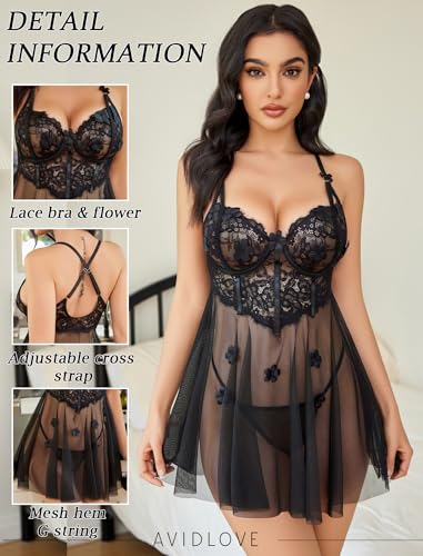 Avidlove Lace Lingerie for Woman Mesh Babydoll Lingeries Sexy Baby Doll Sleepwear Lace Chemise Boudoir Outfits S-XXL3