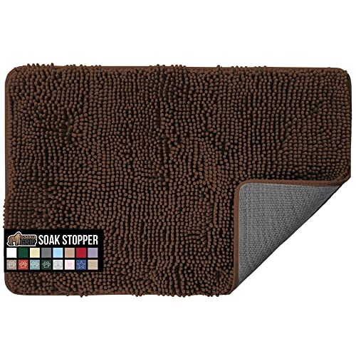 Gorilla Grip Soak Stopper Absorbent Chenille Indoor Doormat, Rubber Backing, Muddy Dog Paws Washable Mat, Quick Dry Microfiber Door Mat Inside Floor, Home Décor Welcome Mats, 70x24, Brown