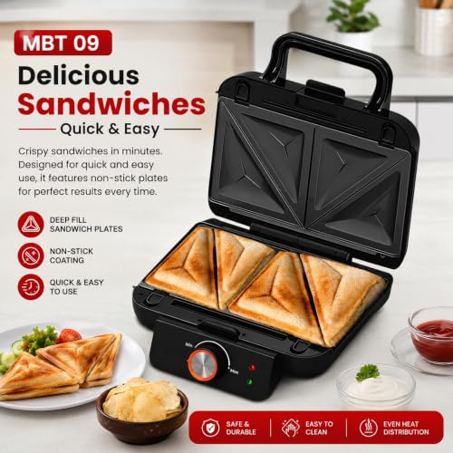 Image of Warmex 3 In 1 1000W Electric Bread Toaster Grill Sandwich, Waffle Maker Machine With Non-Stick Coating Removable Plates | Auto Shut-Off from 100C to 230C Temp Control Opens to 180, BPA & PTFE Free