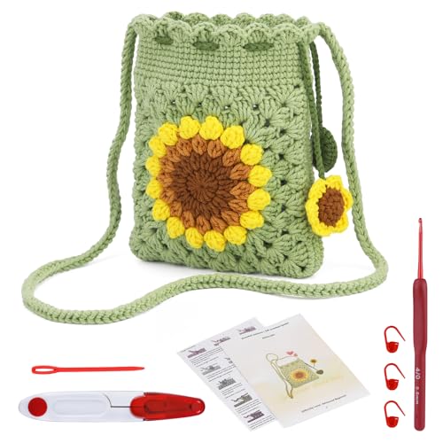ENCHOL Beginner Crochet Kit, Sunflower Phone Bag Crochet Kit