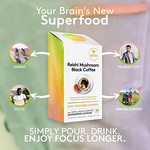 Reishi Mushroom Black Coffee By Fusion Foods™ | Stay Focus Longer, Zero Jitters & Immune Support With All Natural Unadulterated Reishi Mushroom Ganoderma | Robust Aroma & Taste - 30 Counts #TOP1