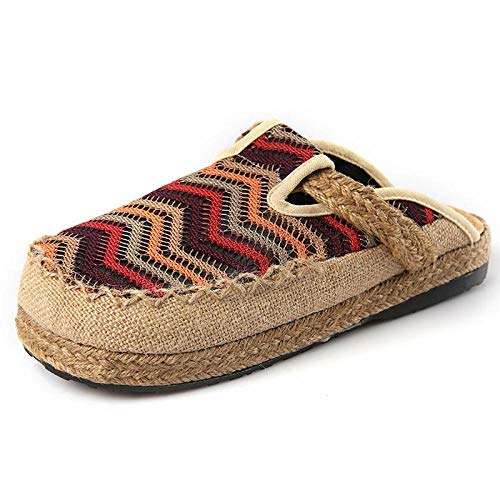 Scarpe Ricamate Scarpe Ballerine Stile Etnico Scarpe di Stoffa Corrispondenza di Colore di Lino Testa Tonda Scarpe di Gomma Traspirante Décolleté con Tacco Piatto Appartamenti Veloci Liyannan (Co