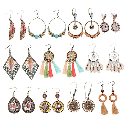 DEARMAMY 11 Pares Pendientes Bohemios Pendientes De Plata Para Mujer Pendientes Joyas Para Mujer Pendientes De Aro De Plata Para Mujer Pendientes Para Mujer Peine De Flujo (poliéster)
