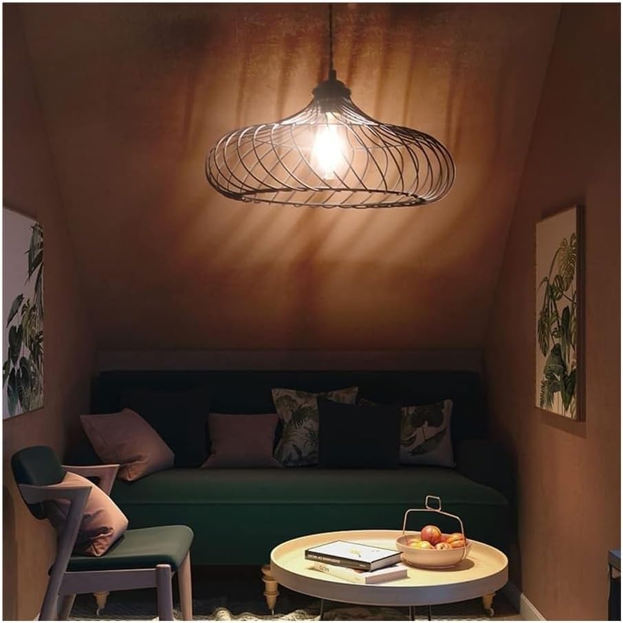 Lustre d'intérieur sans câblage en fer noir E27 style rétro industriel - 2