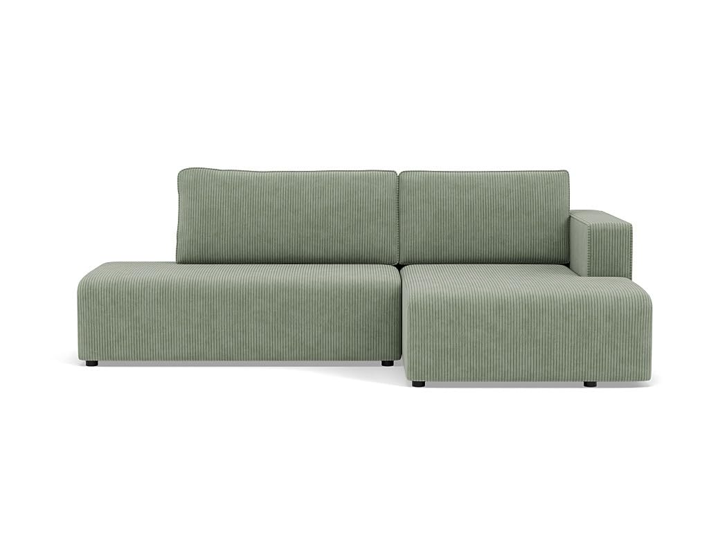 Bestmobilier - Topaze - canapé d'angle Droit 4 Places Convertible avec Coffre en Velours côtelé, Vert Sauge