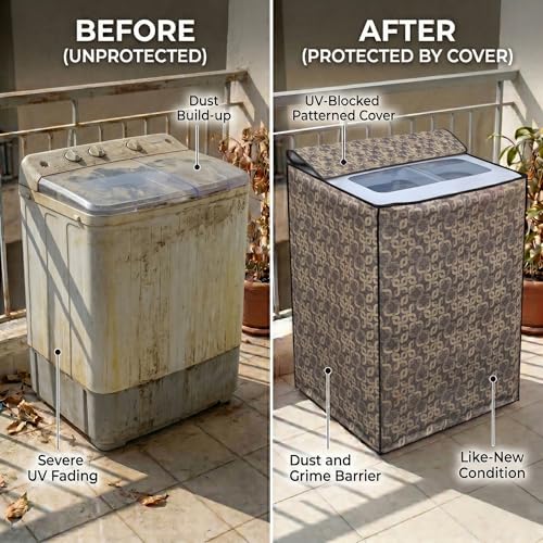 Image of DREAM CARE Waterproof & Dustproof Washing Machine Cover Top Load & Semi Automatic Suitable for 8 kg, 8.2 kg, 8.5 kg (89 x 99 x 55 cms)
