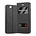 Cadorabo Hülle für Apple iPhone 8 Plus/iPhone 7 Plus/iPhone 7S Plus in KOMETEN SCHWARZ – Handyhülle mit Magnetverschluss, Standfunktion und 2 Sichtfenstern – Case Cover Schutzhülle Etui