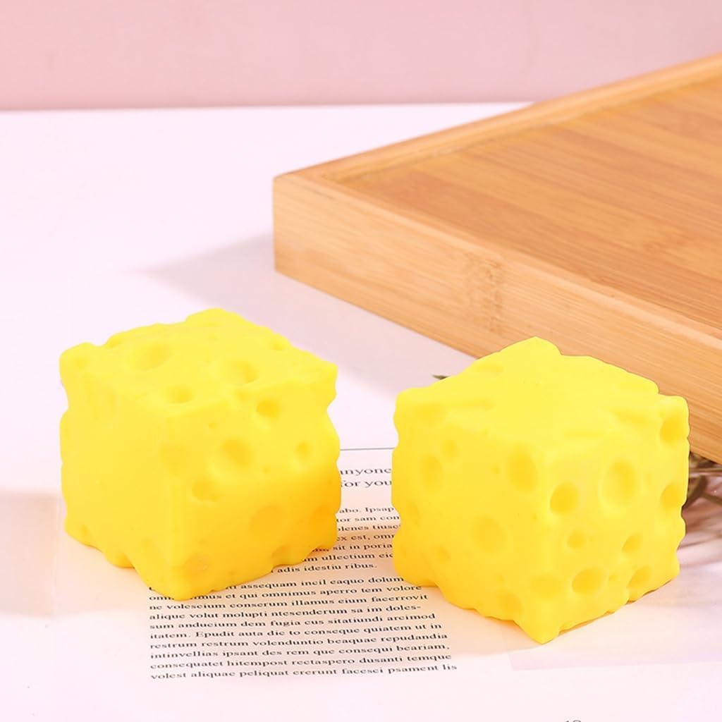 Cheese Squishy,Big Cheese Squishy- Yellow Squeeze Toy- Soft Mochi Stress Relief Rebounding Sensory Squishies, Novelty Food Theme Cubes for Adults, Stress Balls for Relax Focus, Birthday Gift