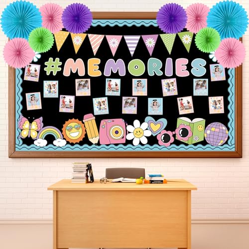 Image of Pastel Groovy End of Year Bulletin Board Set 2026 Graduation Picture Frame Memories Classroom Decoration Paper Fans 3D DIY Hanging Cutouts for First Day of School Classroom Chalkboard Wall Decor