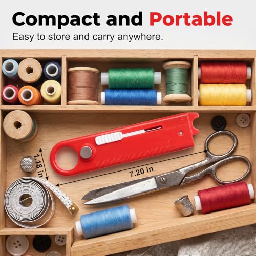 Image of 2 Pcs 4 in 1 Needle Threader, Automatic Sewing Needle Threader for Hand Sewing & Sewing Machine, Magnetic Sewing Tool with Magnifier & 2 Seam Rippers (Red)