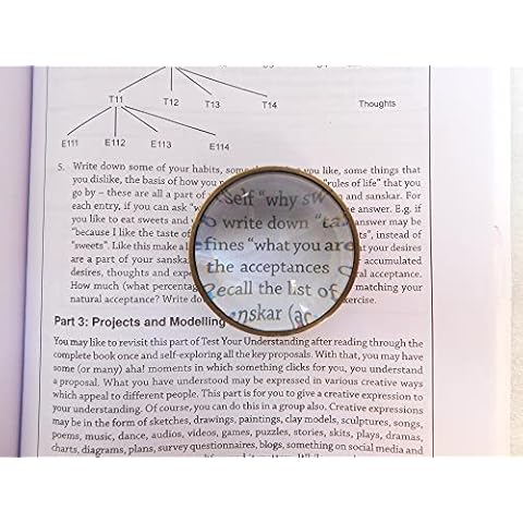 KHUMYAYAD 50 mm Doom Lance White Glass Magnifing Lance Brass Magnifier ,Antique Brass Finish with Embossed Leather Case. Cover