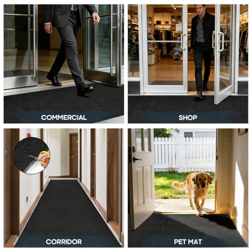 HEAUIK 3'x10' Heavy Duty Commercial Grade Mat for Entryway, Large Front Doormat for Outside Entrance&Business High-Traffic Areas, Non-Slip Rubber Backing Runner Rug,Indoor Outdoor Mats,Black by HEAUIK - Used condition - Image 5
