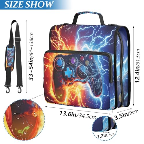 Image of Game Controller Fire Electric Spark Zipper Binder Bag 3 Ring Binder with Shoulder Strap Zip Up 500 Sheets Capacity Multi Pockets for School Office Supplies