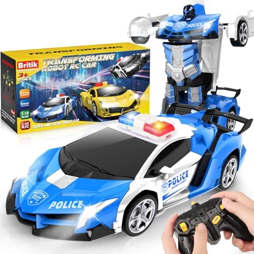 Transform Remote Control Car Toys for Boys 4-6, RC Police Car Blue