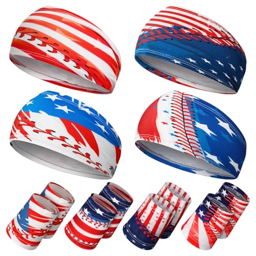 Image of Unittype 4 Sets American Flag Bandana Headbands USA Patriotic Sweatbands | Absorbing Sweat, Flag Baseball Accessories for Men Women Athletes, Sports Events, Team Gift, Veterans Day