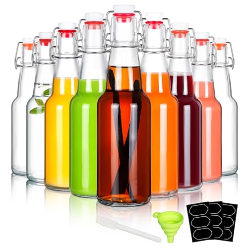 9 Pack 12oz Swing Top Glass Bottles, Flip Top Glass Bottles with Airtight Lids for Home Brewing,2nd Fermentation,Kombucha,Kefir,Vanilla Extract,Juice,Tea,Beverages,Soda,Oil,Vinegar,Limoncello,Beer