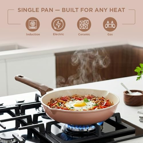 Image of Vinod Ceravit Frypan 20 cm 1.5 Litre | Ceramic Non Stick Coating | Healthy Cookware | Frying Pan for Cooking | 100% Toxin Free | No PFAS & PFOA | Metal Spoon Friendly | Gas & Induction Compatible