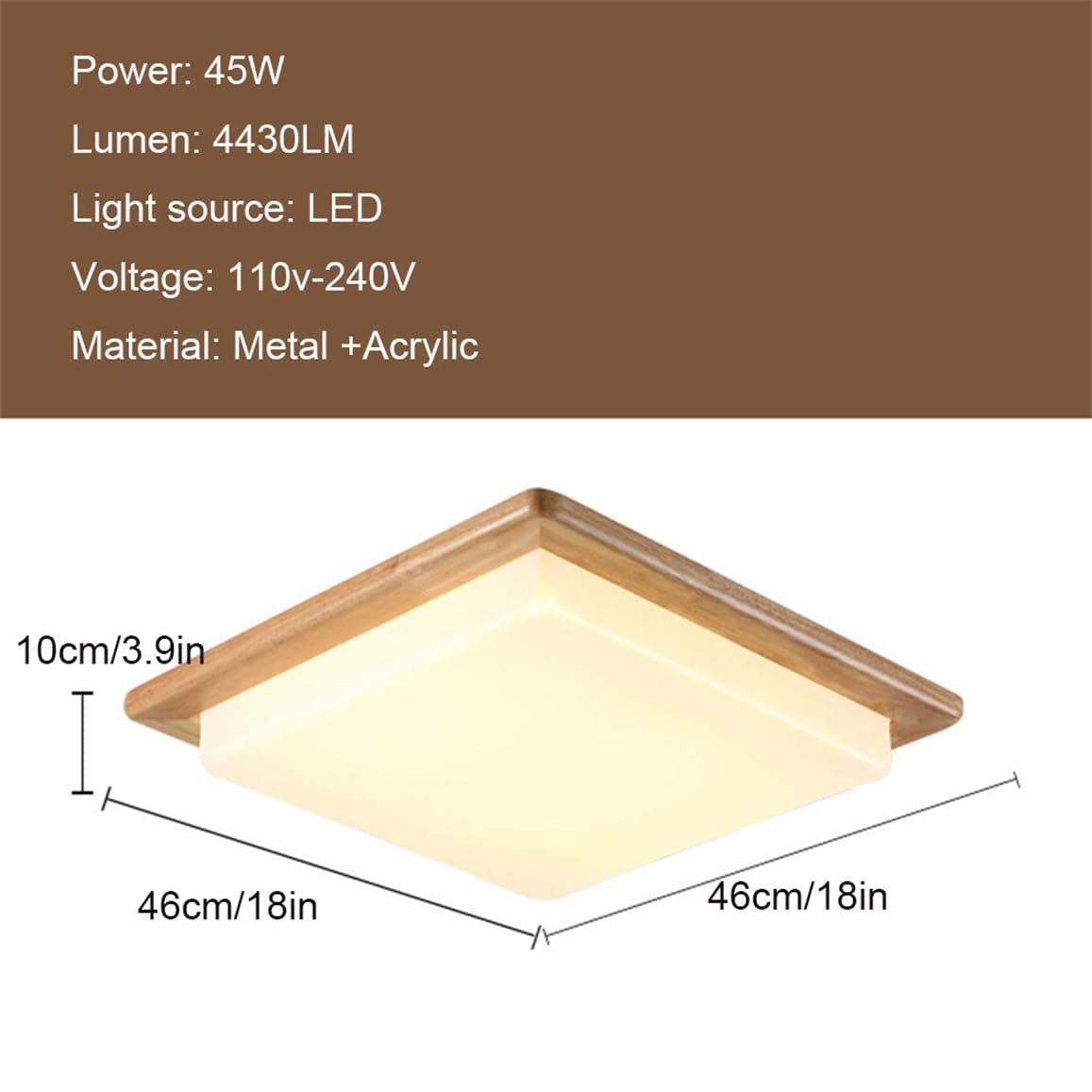 Lámpara De Techo Cuadrada Empotrada De Madera Con Iluminación LED