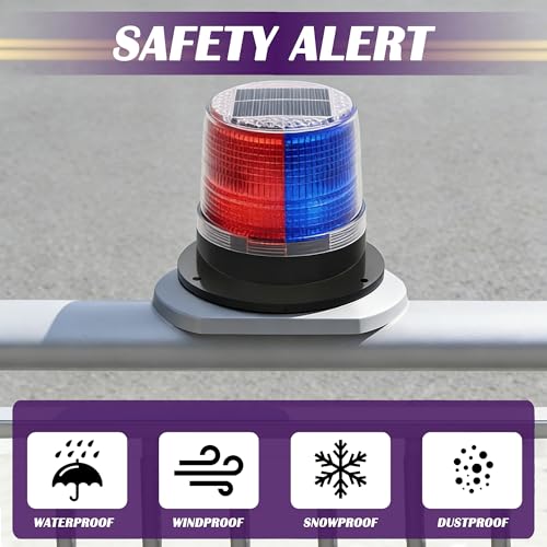 Image of Solar Strobe Warning Light: Strong Magnetic Base Waterproof Traffic Light,Solar Safety Flashing LED Lamp for Construction, Factory, Safety Sign, Crane Tower, Boat Navigation (Red and Blue)