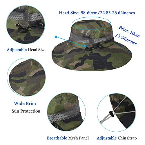 Image of ZLYC Mens Waterproof Camo Sun Hat Wide Brim Packable Outdoor Mesh Fishing Bucket Hats