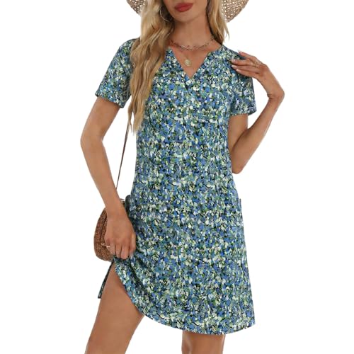 Robe femme d'été à manches courtes col en v longueur genou