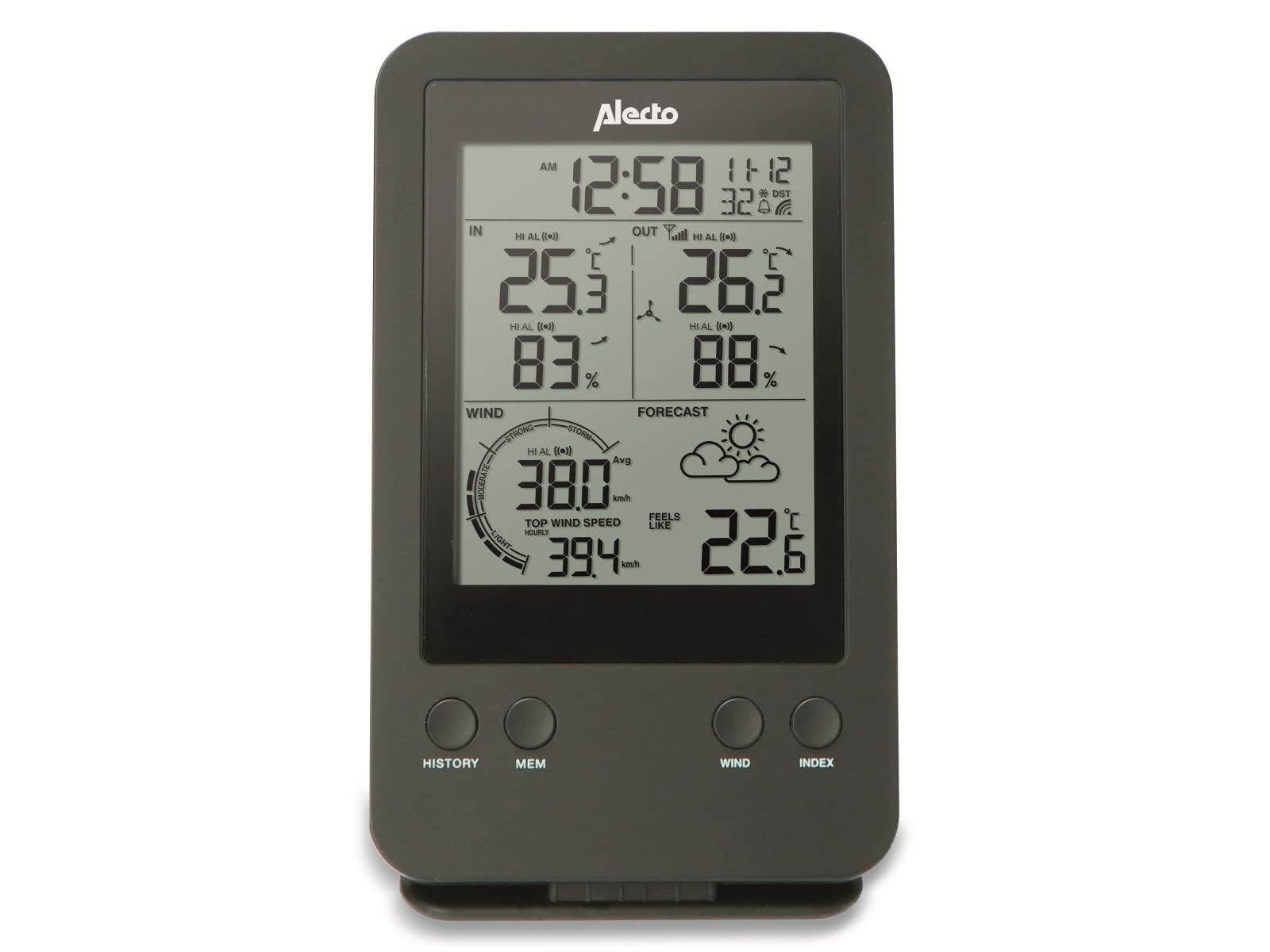 Alecto WS-3400 - Estación meteorológica profesional con sensor exterior inalámbrico, negro